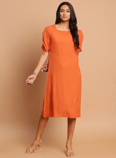 Buy Casual Short Sleeve Midi Dress Rust in Saudi Arabia