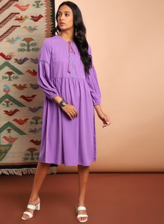 Buy Casual Three-Quarter Sleeve Midi Dress Lilac in Saudi Arabia