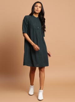 Buy Casual Solid Pattern Mini Dress Teal Green in Saudi Arabia