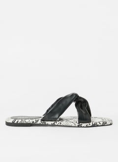 Buy Snakeskin Print Flat Sandals Black in Saudi Arabia