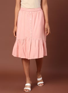 Buy Casual Button Detail Skirt Pink in Saudi Arabia