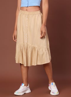 Buy Casual Button Detail Skirt Beige in Saudi Arabia