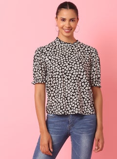 Buy Printed Casual Top black / white multicolor in Saudi Arabia