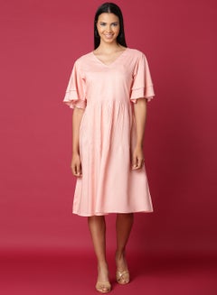 Buy Casual Knee Length Dress Pink in Saudi Arabia