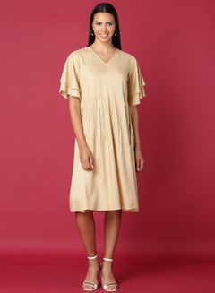 Buy Casual Knee Length Dress Beige in Saudi Arabia