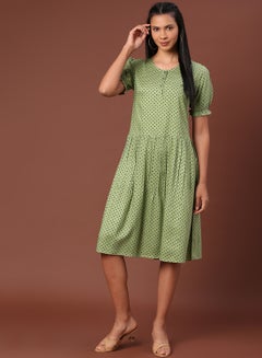 Buy Casual Dress Green/Black in Saudi Arabia