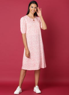 Buy Fashionable Casual Dress Pink/White in Saudi Arabia