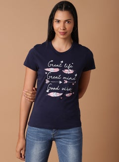 Buy Stylish Printed T-Shirt Navy Blue in UAE