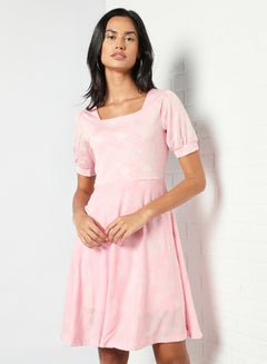 Buy Square Neck Mini Dress Pink in Saudi Arabia