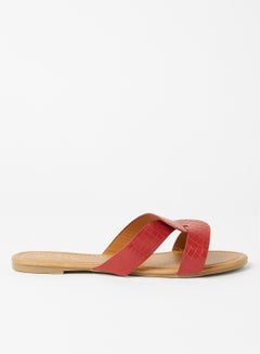 Buy Animal Skin Pattern Flat Sandals Red in Saudi Arabia