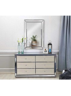 Buy 6 Drawer Dressing Table | Vanity Table | Makeup Table With Mirror Silver/Beige 153x180x51cm in UAE