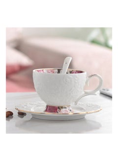 Buy Coffee Cup And Saucer Set White/Pink/Grey in Saudi Arabia