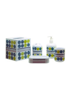 Buy 26-Piece Bath Set including Bathroom Mats 3 Pieces, Shower Curtain With Hooks, Soap Dispenser Set, Soap Tray, Tissue Box Holder, Tumbler, Dustbin, Wall Hooks, Laundry Basket, Shower Sponge, Bathroom Window Curtain And Toilet Brush Holder With Brush Multicolour in Saudi Arabia