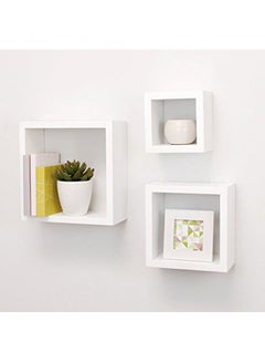 Buy 3-Piece Solid Wood Wall Mounted Floating Shelves For Books And Accessories White 40x40cm in Egypt