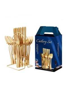 Buy 24-Piece Stainless Steel Cutlery Set with Storage Holder Gold in UAE