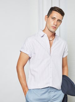 Buy Short Sleeve Striped Shirt Light Purple in Saudi Arabia