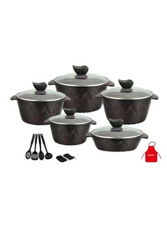 Buy 17-Piece Granite Coated Cast Aluminum Cookware Set With Accessories Black/Silver 32cm in UAE