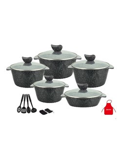 Buy 17-Piece Granite Coated Cast Aluminum Cookware Set With Accessories Grey/Clear 32cm in UAE