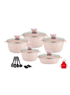 Buy 17-Piece Granite Coated Cast Aluminum Cookware Set With Accessories Light Pink/Clear 32cm in UAE