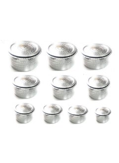 Buy 10-Pieces Aluminium Hammered Mini Tope Set With Lid Silver 15cm in UAE