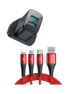 Buy 2 Piece USB Charger Adapter And 3-In-1 Cable Set Red/Black in UAE