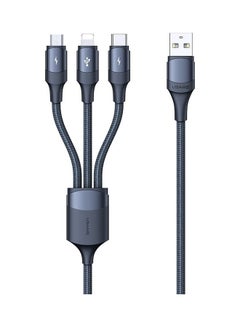 Buy 3 in 1 Aluminum Alloy 3A Fast Charging Data Cable with 3 Ports Blue in UAE