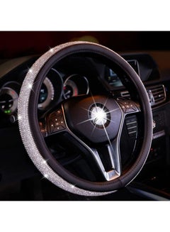 Buy Car Steering Wheel PU Leather Non Slip Crystal Sparkled Diamond Cover Bling Medium Size Black in Egypt