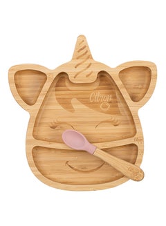 Buy Organic Bamboo Plate With Spoon Unicorn Blush - Pink in UAE