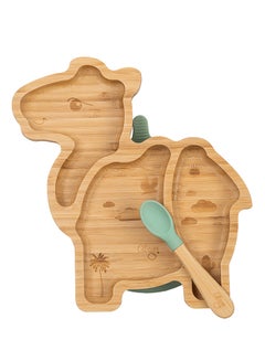 Buy Organic Bamboo Plate Suction With Spoon Camel - Pastel Green in UAE