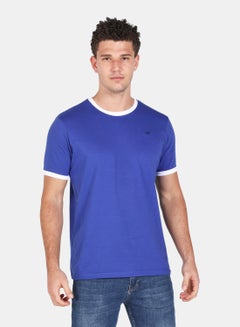 Buy Basic Plain Crew Neck T-Shirt Blue/White in Saudi Arabia