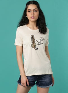 Buy Round Neck T-Shirt Off White in UAE