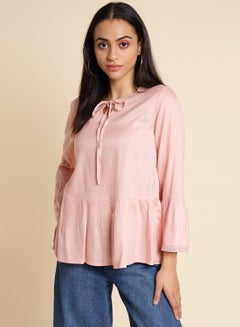 Buy Tie Up Neck Detailed Top Pink in Saudi Arabia