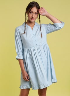 Buy Button Detailed Pleated Dress Sky Blue in Saudi Arabia