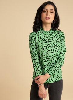 Buy Long Sleeve Printed Top Green/Black in Saudi Arabia