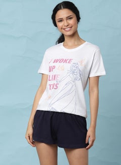 Buy Comfortable T-Shirt And Shorts Set White/Navy Blue in UAE