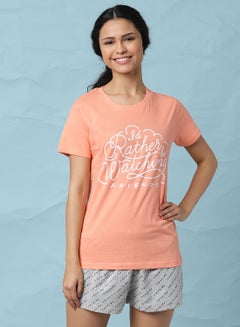 Buy Comfortable T-Shirt And Shorts Set Peach/Grey in UAE