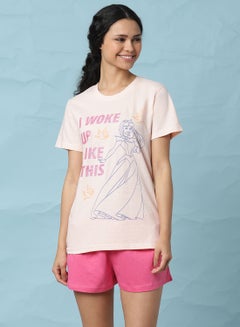 Buy Comfortable T-Shirt And Shorts Set Pink in UAE