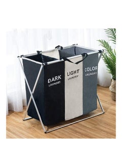 Buy 3-Section Laundry Basket Black/White/Grey 137Liters in Egypt