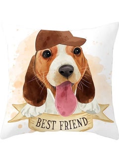 Buy Dog Best Friend Printed Decorative Cushion Cover Multicolour 45x45cm in UAE