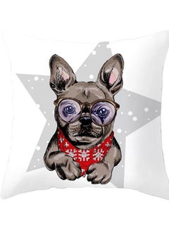 Buy Dog Printed Decorative Cushion Cover White/Grey/Brown 45x45cm in UAE