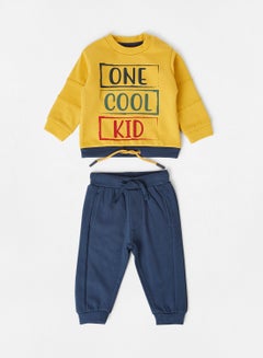 Buy Baby Slogan Print Sweatshirt and Joggers Set Yellow/Navy in UAE