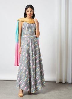 Buy Ikat Print 3-Piece Lehenga Set Grey in UAE