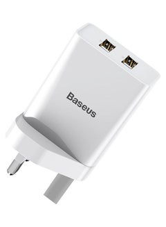 Buy Dual USB-A Wall Charger UK Plug 10.5W (For iPhone 13, 13 Pro, 13 Pro Max, 13 mini and Earlier Models, Samsung S20, S20+, S20 Ultra, Pixel 4, more) White in UAE