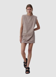 Buy Padded Shoulder Mini Dress Light Brown in Saudi Arabia