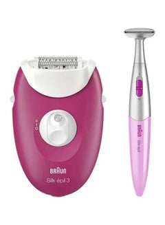 Buy Silk-Epil-3 3420 Corded Epilator With Trimmer Pink/White in UAE