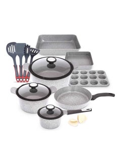 Buy 15-Piece Venn Marble Premium Cookware Set Includes 1xSauce Pan With Lid, 1xCasserole With Lid, 1xCasserole With Lid, 1xFrypan, 4xSilicon Tools Set, 1xSet Of Silicon Grips, 2xBakeware Set, 1xRoaster, 1xCup Muffin Pan, 1xBaking Tray Multicolour 28cm in Saudi Arabia