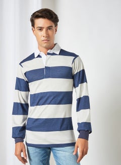 Buy Stripe Print Polo T-Shirt Blue in Saudi Arabia