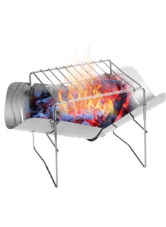 Buy 2-In-1 Portable Folding Stainless Steel Barbecue Camp Stove Silver 21.5x21x21.5cm in UAE