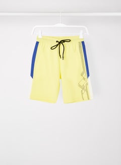 Buy Colourblock Pattern Elastic Waistband Drawstring Shorts Yellow/Blue/White in Saudi Arabia