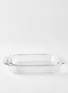 Buy 2 Piece Glass Dish Set - Glass - Rectangle - Tempered - For Microwave Cooking And Serving - Serving Plate - Serving Dishes - Tray - Clear in UAE
